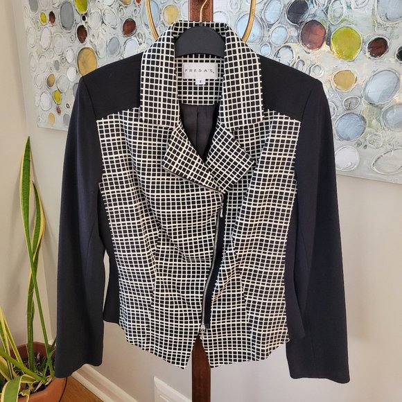 Freda's Black and White Check Print Jacket US 8 - Picture 1 of 10